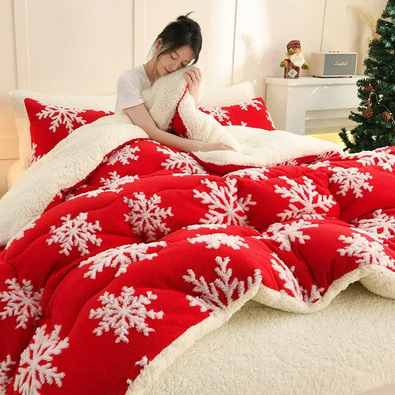 Ownkoti – Sherpa-Decke mit Schneeflocken-Jacquardmuster