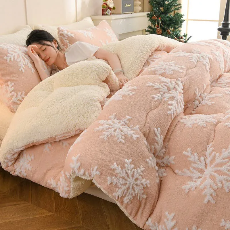 Ownkoti – Sherpa-Decke mit Schneeflocken-Jacquardmuster