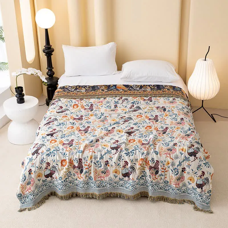 Baumwollgaze-Steppdecke mit Hühnerblumenmotiv im Landhausstil