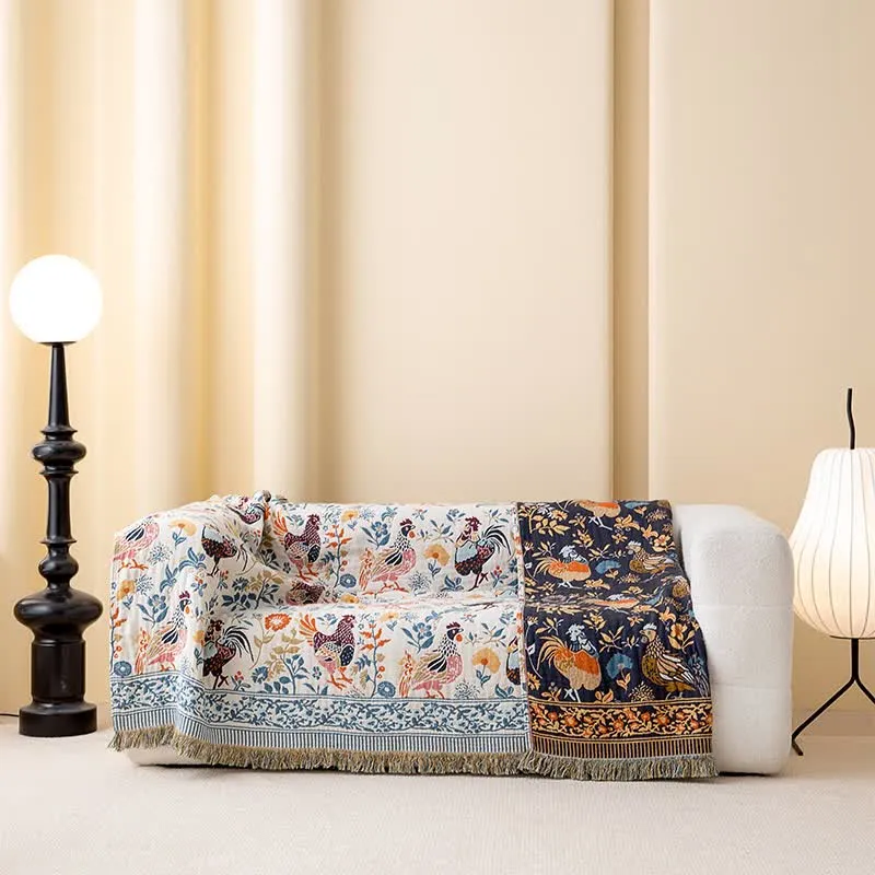 Baumwollgaze-Steppdecke mit Hühnerblumenmotiv im Landhausstil