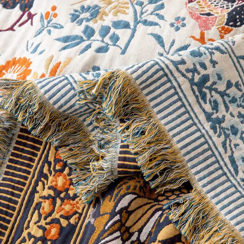 Baumwollgaze-Steppdecke mit Hühnerblumenmotiv im Landhausstil