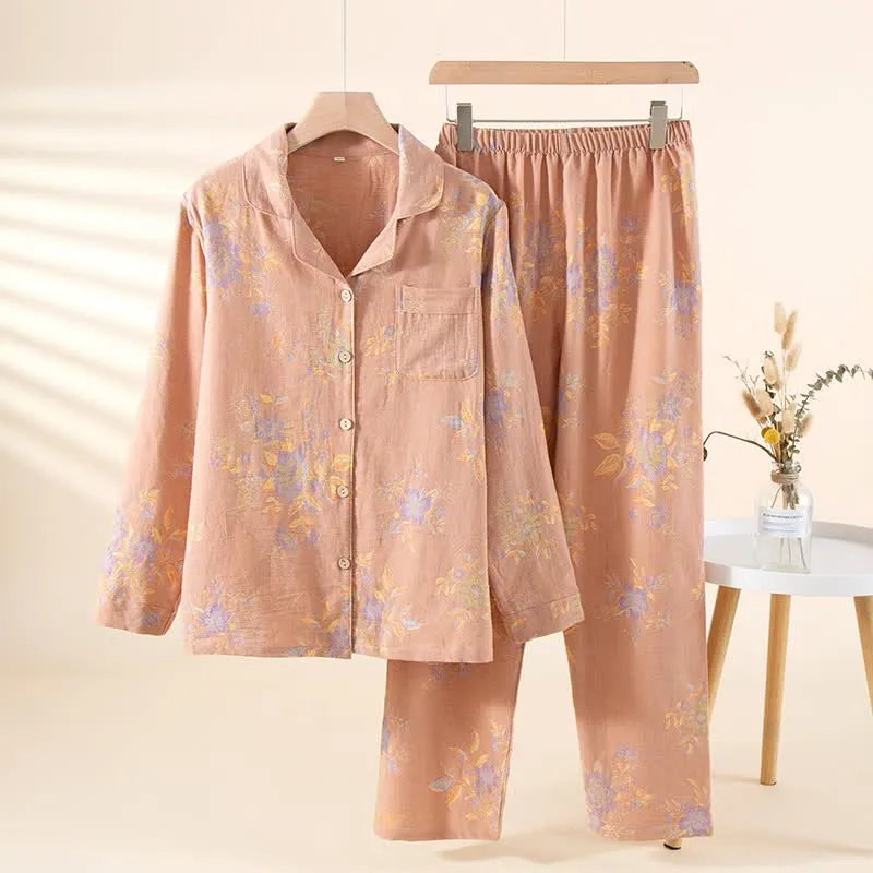 Verträumtes Pyjama-Set aus Baumwollgaze mit Blumenmuster