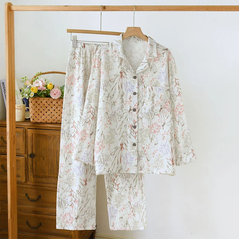 Pyjama-Set aus Baumwollgaze mit gedecktem Blumenmuster