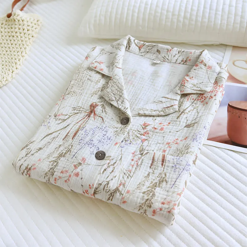 Pyjama-Set aus Baumwollgaze mit gedecktem Blumenmuster