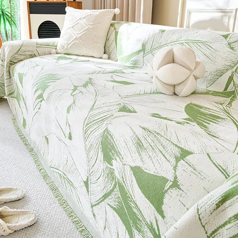 Sofa-Überwurfdecke aus Chenille mit Bananenblatt-Motiv