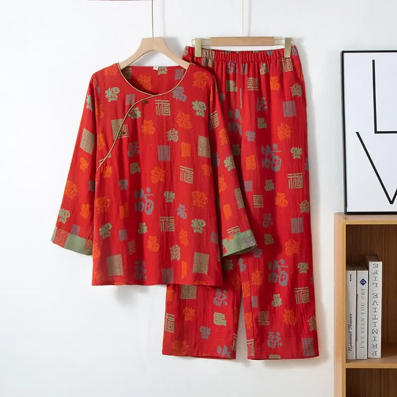 Orientalisches, glückverheißendes Loungewear-Set aus Baumwollgaze