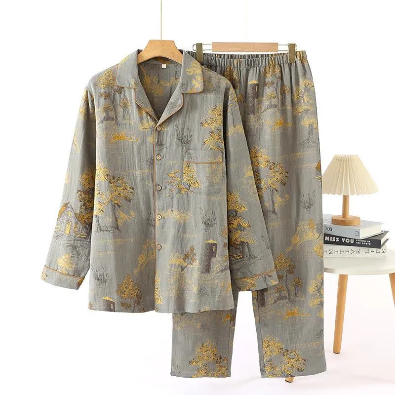 Loungewear-Set aus Jacquard-Baumwolle im Retro-Baum-Design