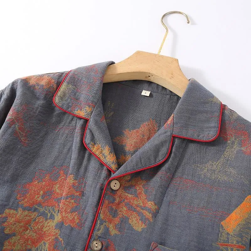 Loungewear-Set aus Jacquard-Baumwolle im Retro-Baum-Design