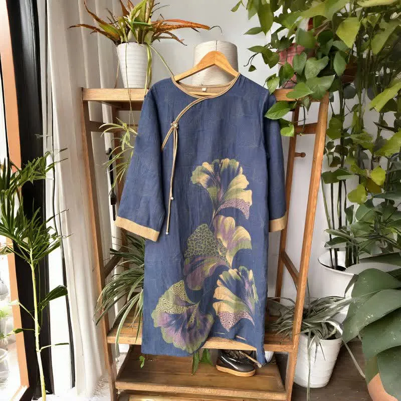 Ginkgoblatt-inspiriertes Nachthemd aus Baumwollgaze