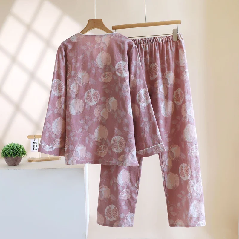 Vintage Granatapfel Baumwollgaze Loungewear Set