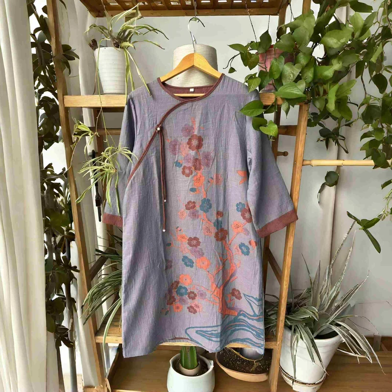 Kirschblüten-inspiriertes Nachthemd aus Baumwollgaze