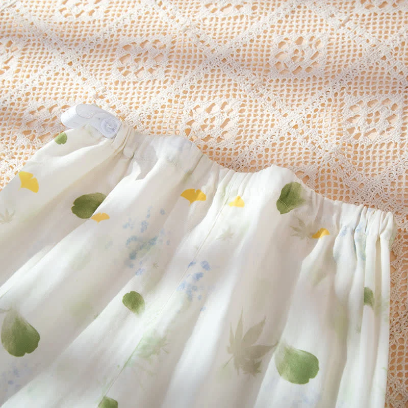 Verstellbares Pyjama-Set aus Baumwollgaze mit Blattmuster und Kimono