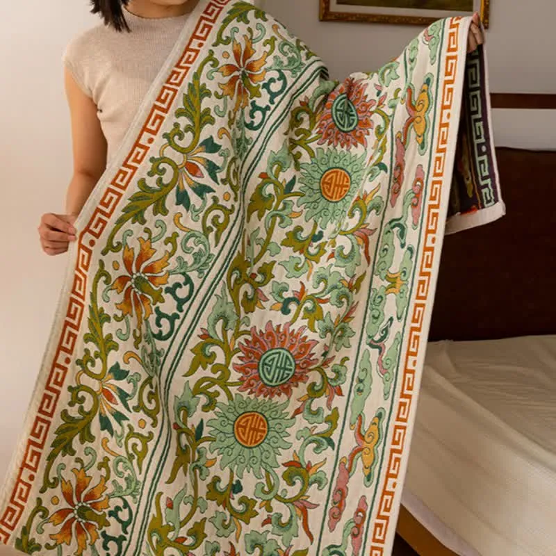 Saugfähiges Badetuch aus reiner Baumwollgaze mit Retro-Blumenmuster