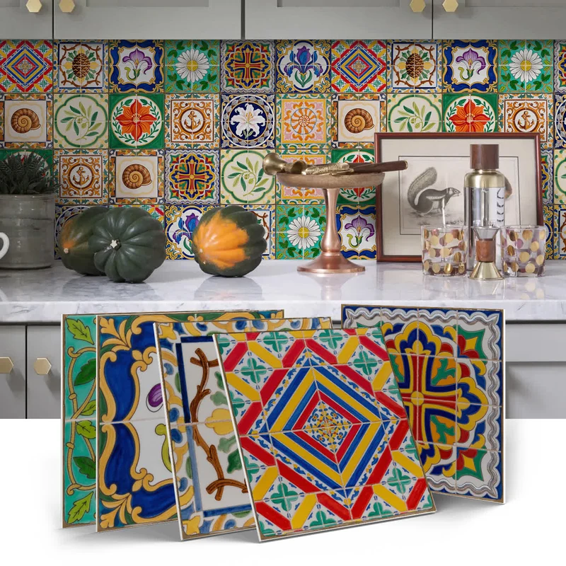 Vintage Talavera PET-Schaumfliesen-Wandaufkleber