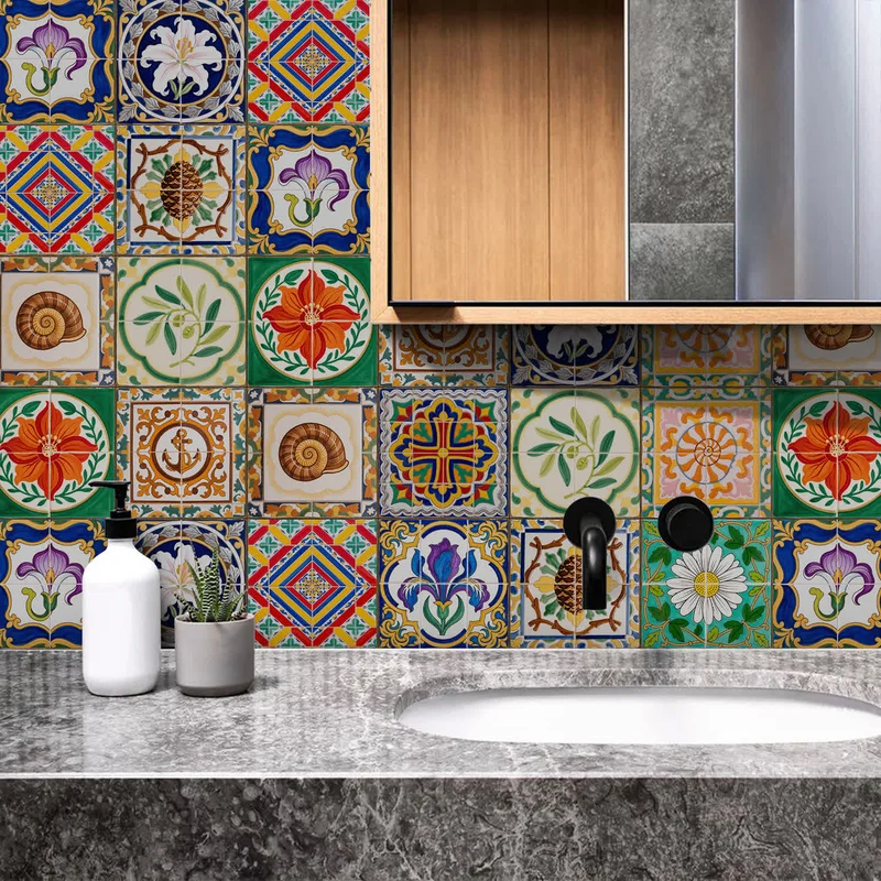 Vintage Talavera PET-Schaumfliesen-Wandaufkleber