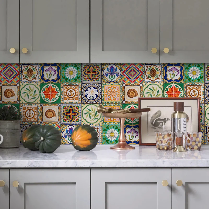 Vintage Talavera PET-Schaumfliesen-Wandaufkleber