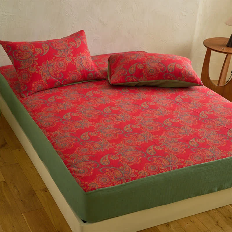 Spannbettlaken aus Baumwolljacquard mit Paisley-Blumenmuster