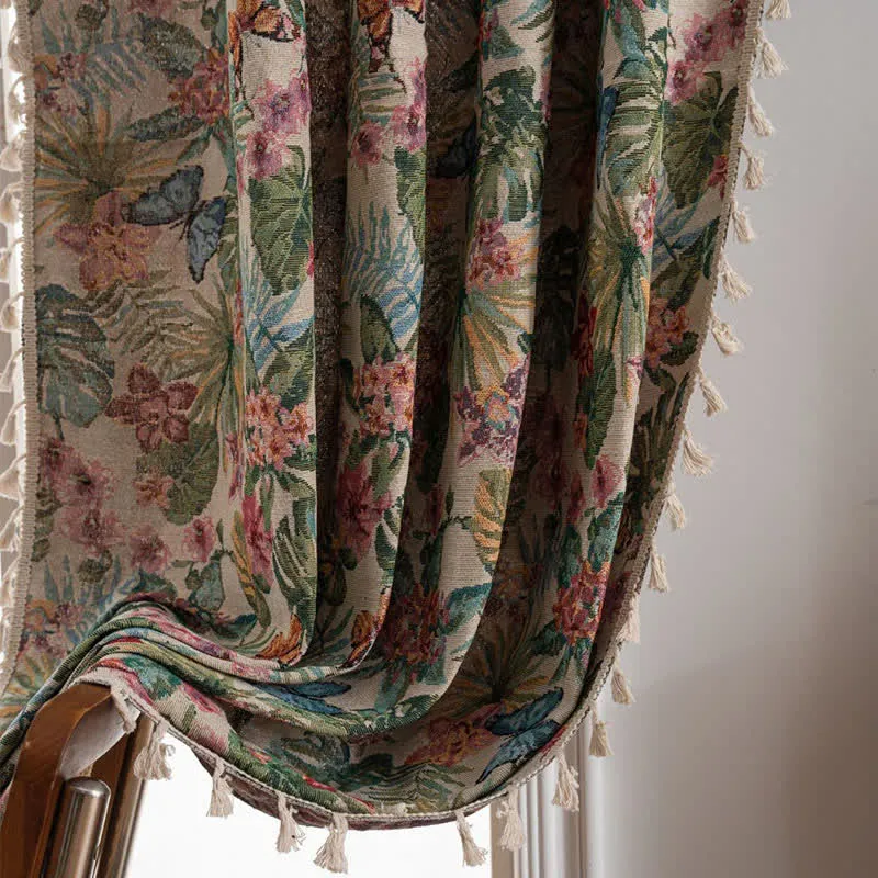 Jacquard-Vorhang mit tropischem Monstera-Schmetterling