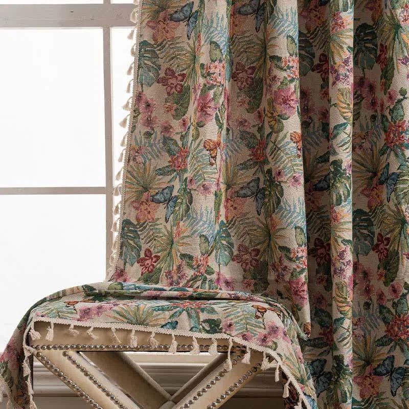 Jacquard-Vorhang mit tropischem Monstera-Schmetterling
