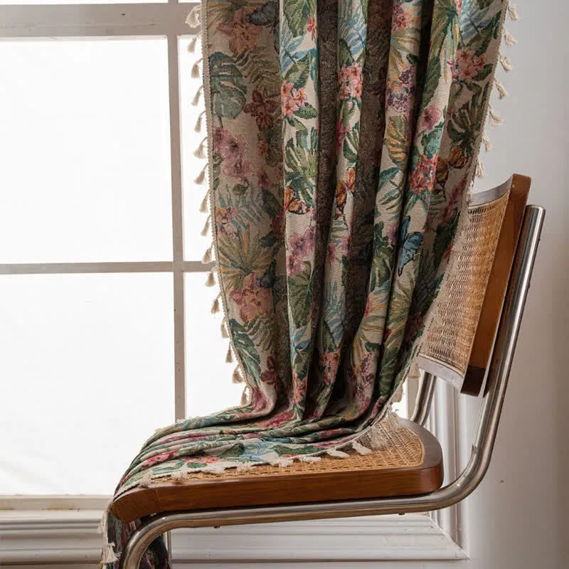 Jacquard-Vorhang mit tropischem Monstera-Schmetterling