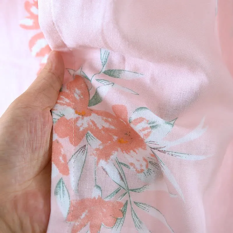 Japanischer Kimono-Bademantel aus Baumwolle mit Pfirsichblütenmuster