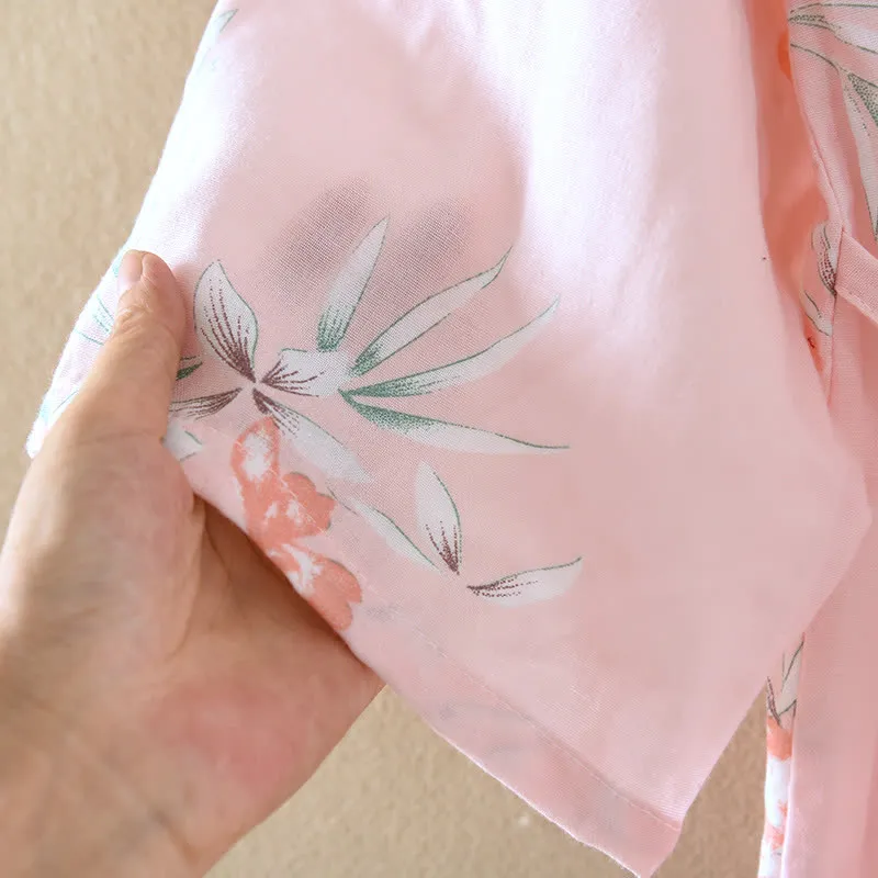 Japanischer Kimono-Bademantel aus Baumwolle mit Pfirsichblütenmuster