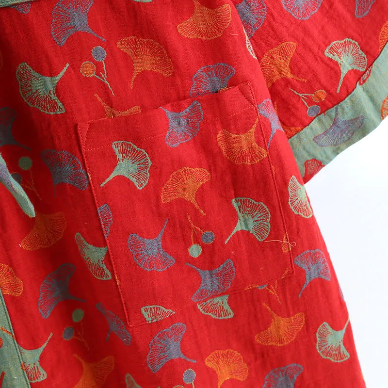 Zweifarbiger Kimono-Bademantel aus Ginkgo-Baumwollgaze