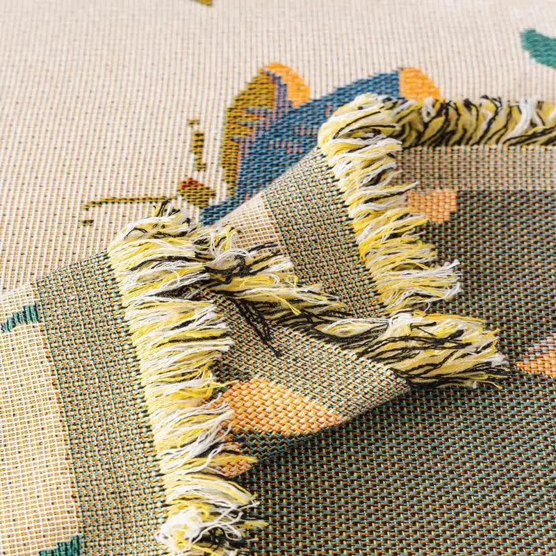 Sofaschoner aus Chenille mit grünem Blatt- und Blumenmuster