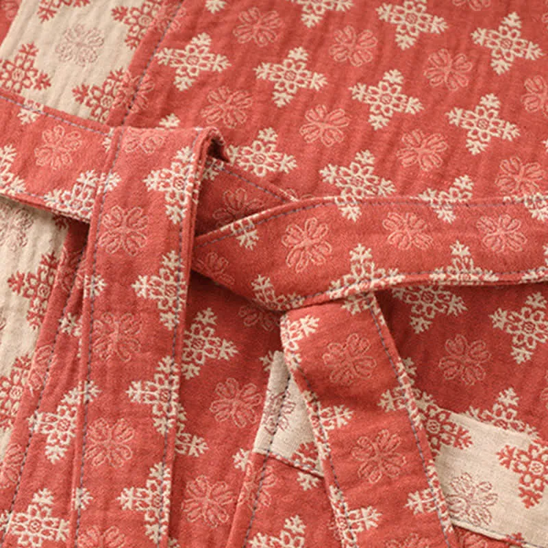 Roter geometrischer Kimono aus Baumwolle für Unisex