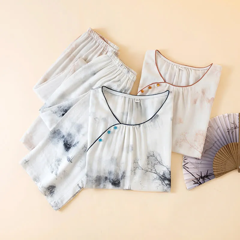 Loungewear-Set mit orientalischer Tintenwäsche und Landschaft
