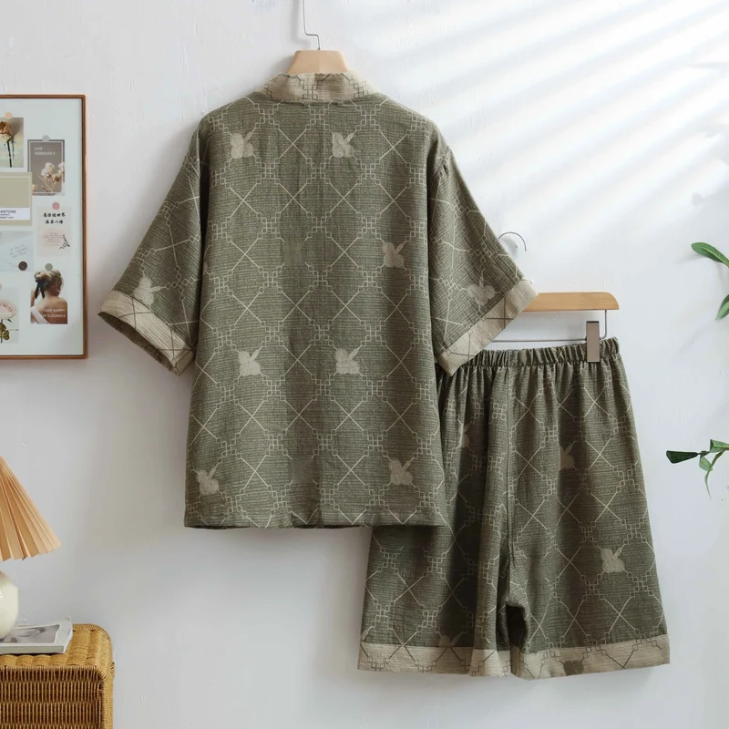 Unisex-Loungewear aus Baumwolle mit grünem Gittermuster