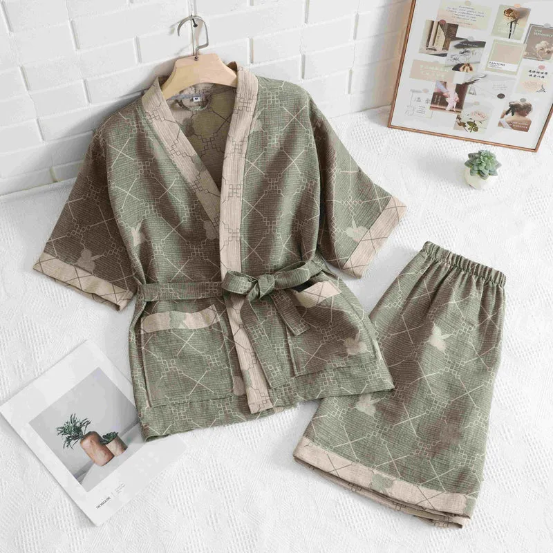 Unisex-Loungewear aus Baumwolle mit grünem Gittermuster