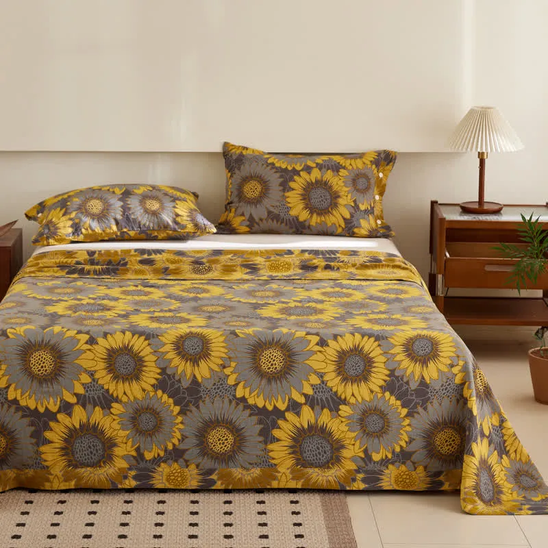 Doppellagige, garngefärbte Jacquard-Wendedecke aus Sonnenblumenbaumwolle