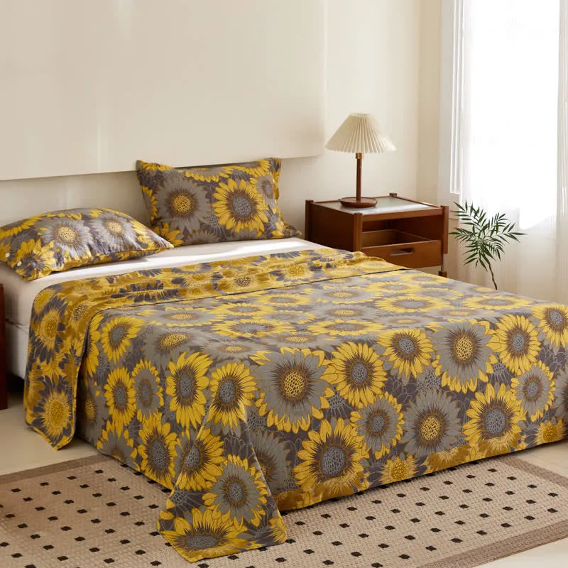 Doppellagige, garngefärbte Jacquard-Wendedecke aus Sonnenblumenbaumwolle