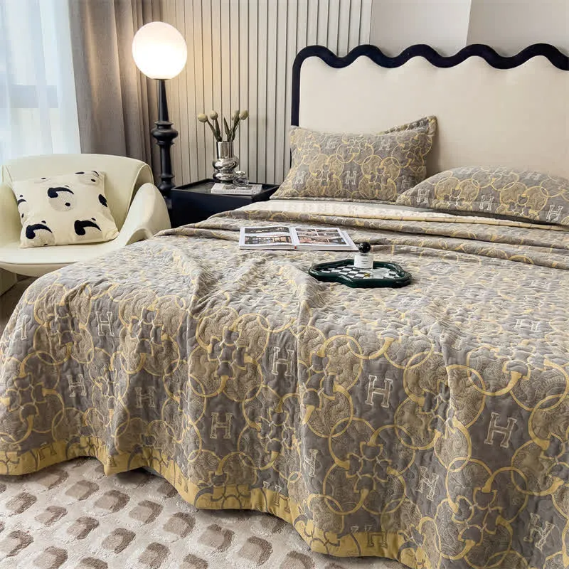 Doppellagige Steppdecke aus Baumwollgaze im Retro-Stil