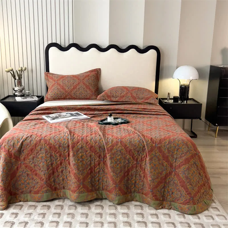Garngefärbte, gesteppte Bettdecke aus Jacquard-Baumwolle