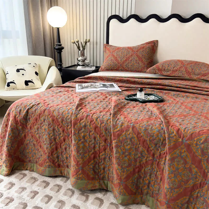 Garngefärbte, gesteppte Bettdecke aus Jacquard-Baumwolle