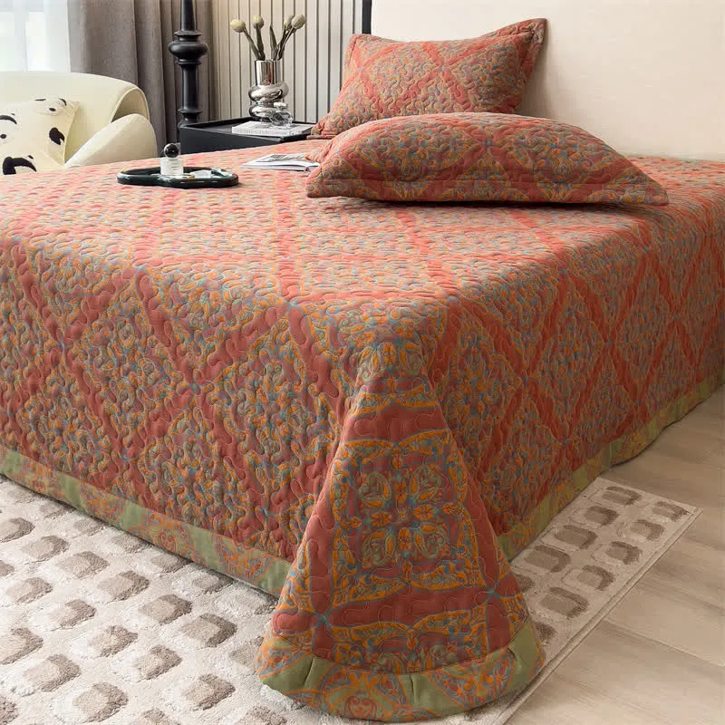Garngefärbte, gesteppte Bettdecke aus Jacquard-Baumwolle