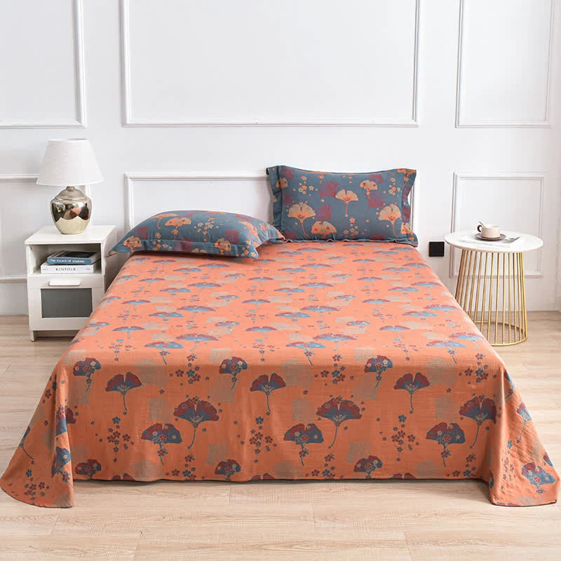 Jacquard-Bettdecke aus Baumwollgaze im Retro-Stil mit Ginkgoblättern