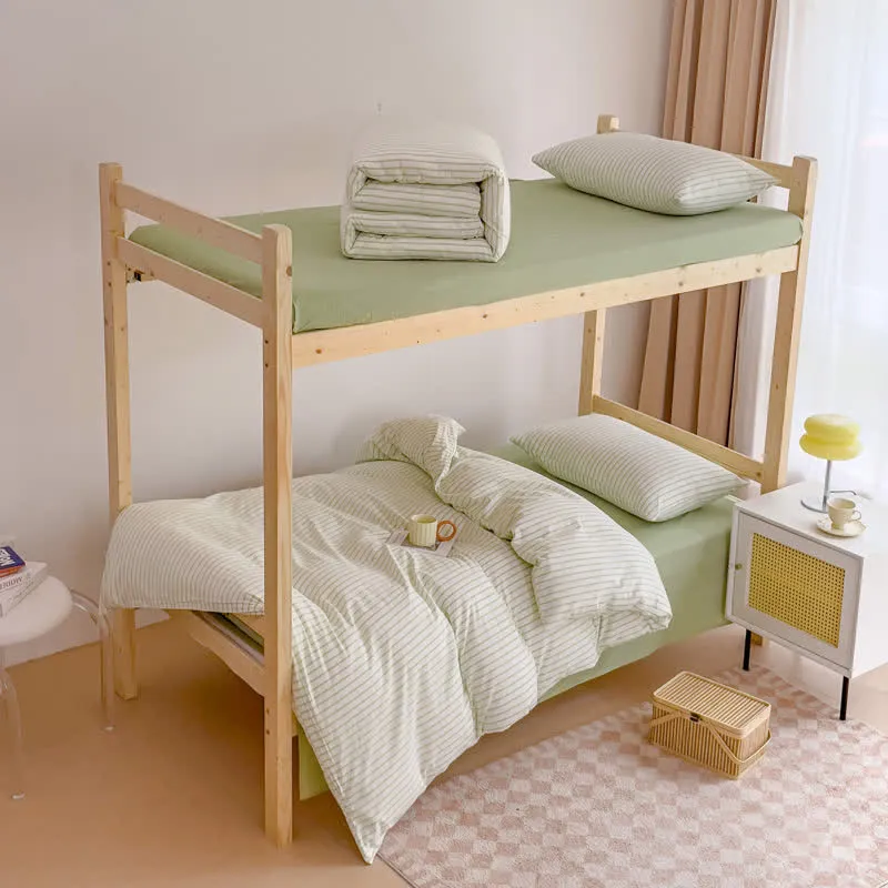 Minimalistisches gestreiftes Bettwäscheset aus Baumwolle für den Schlafsaal