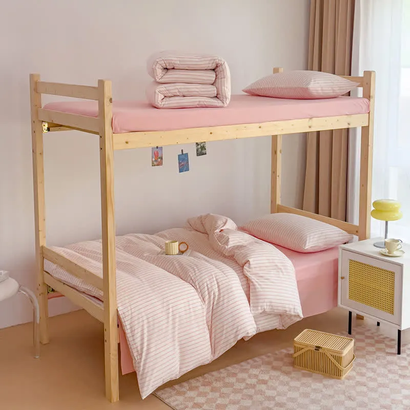 Minimalistisches gestreiftes Bettwäscheset aus Baumwolle für den Schlafsaal
