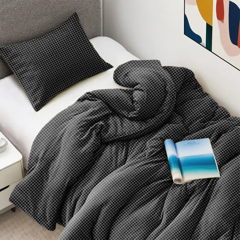 Minimalistisches Gittermuster-Bettwäscheset aus Baumwolle für Schlafsäle