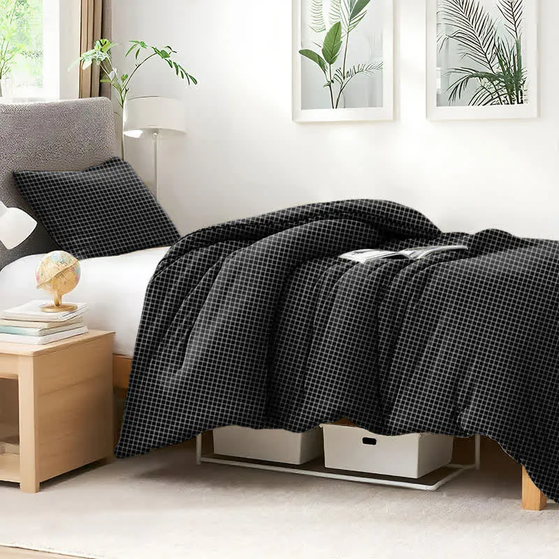 Minimalistisches Gittermuster-Bettwäscheset aus Baumwolle für Schlafsäle