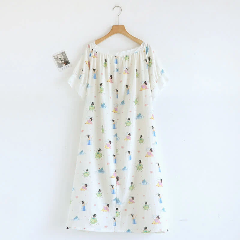Orientalisches Nachthemd mit Cartoon-Prinzessin aus Baumwolle und Spitze