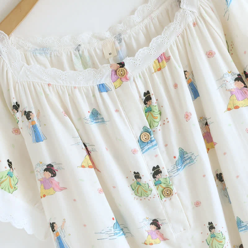 Orientalisches Nachthemd mit Cartoon-Prinzessin aus Baumwolle und Spitze