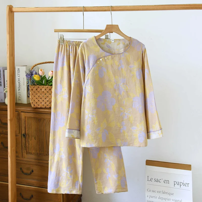 Orientalisches Nachtwäscheset aus Jacquard-Baumwolle mit Hostas-Print