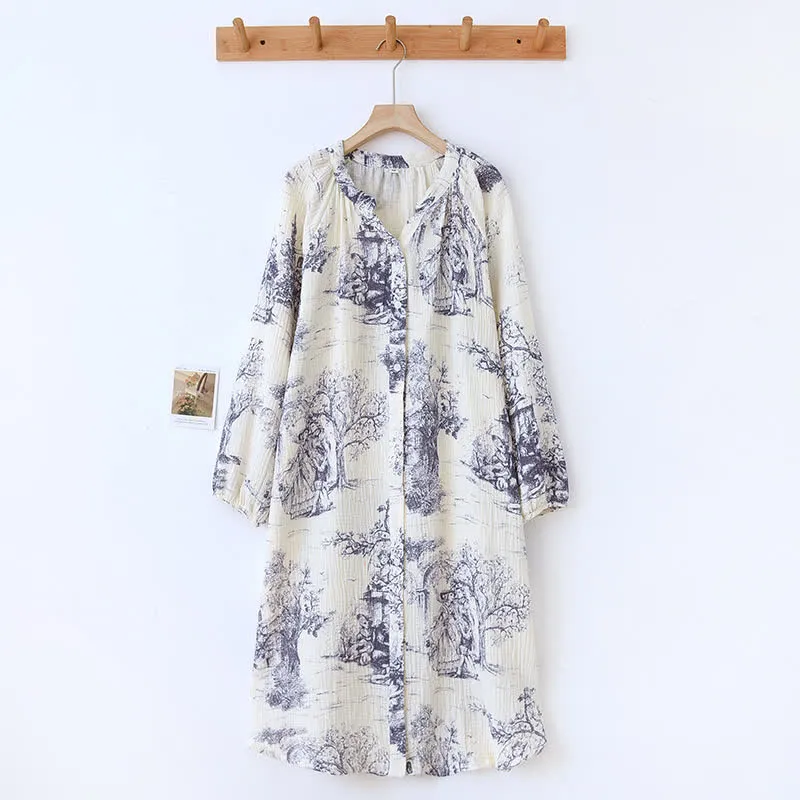 Nachthemd aus Baumwollgaze mit Toile-Print