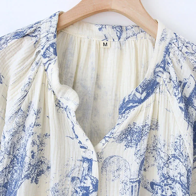 Nachthemd aus Baumwollgaze mit Toile-Print