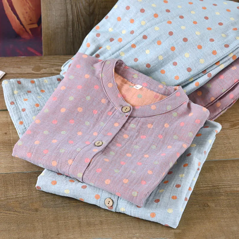 Buntes, garngefärbtes Pyjama-Set aus Baumwolle im Vintage-Stil mit Kreisen