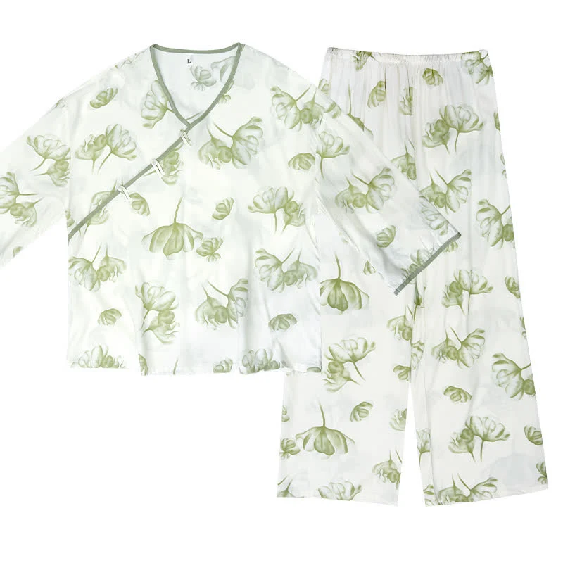 Loungewear-Set mit geknoteten Knöpfen und Blumenmuster